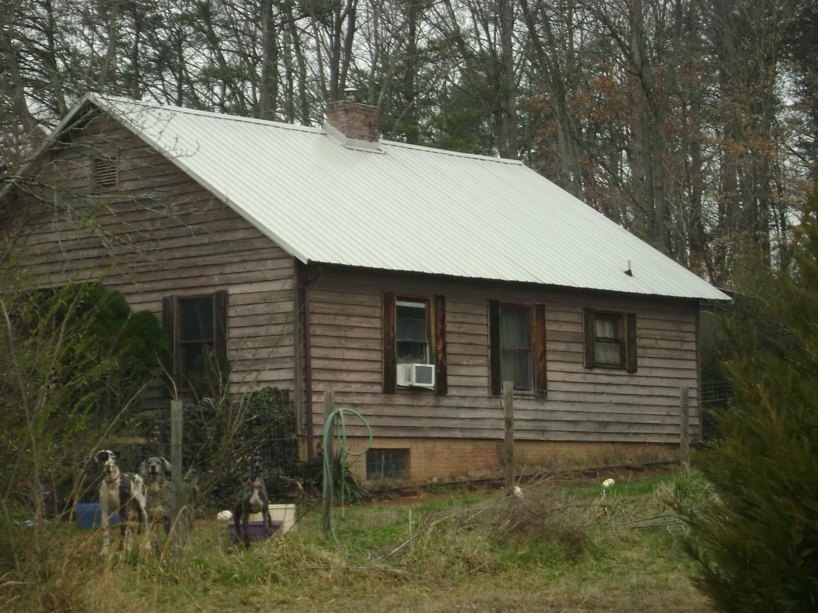 White metal roof on an old wood sided farmhouse, from a Asphalt Shingle Roof Repair job in Joshua
